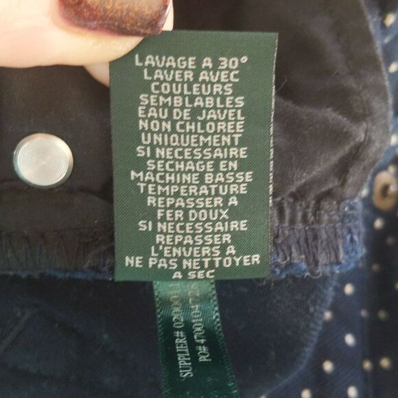 Lauren Ralph Lauren navy blue pants w/ taupe polka dots, 98% cotton, 6 - Picture 10 of 11